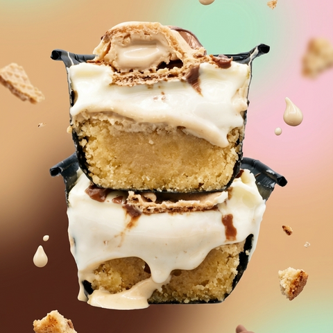 "The Dough Parlour Kinder Cookie Boat with white chocolate hazelnut ganache and Kinder Bueno chunks."