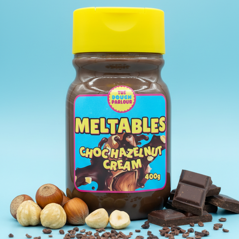 The Dough Parlour 400g milk chocolate hazelnut meltable squeezy bottle.