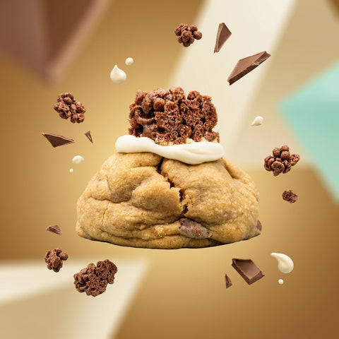 Thick New York style Milo cookie with a molten malted chocolate ganache center and a chunky Milo bar topping.
