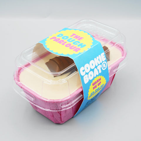 Kinder Bueno Cookie Boat sealed in its clear-lid gift packaging with The Dough Parlour sleeve
