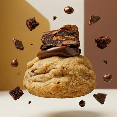A thick New York style Brookie cookie loaded with chocolate brownie chunks and a molten dark chocolate ganache core.