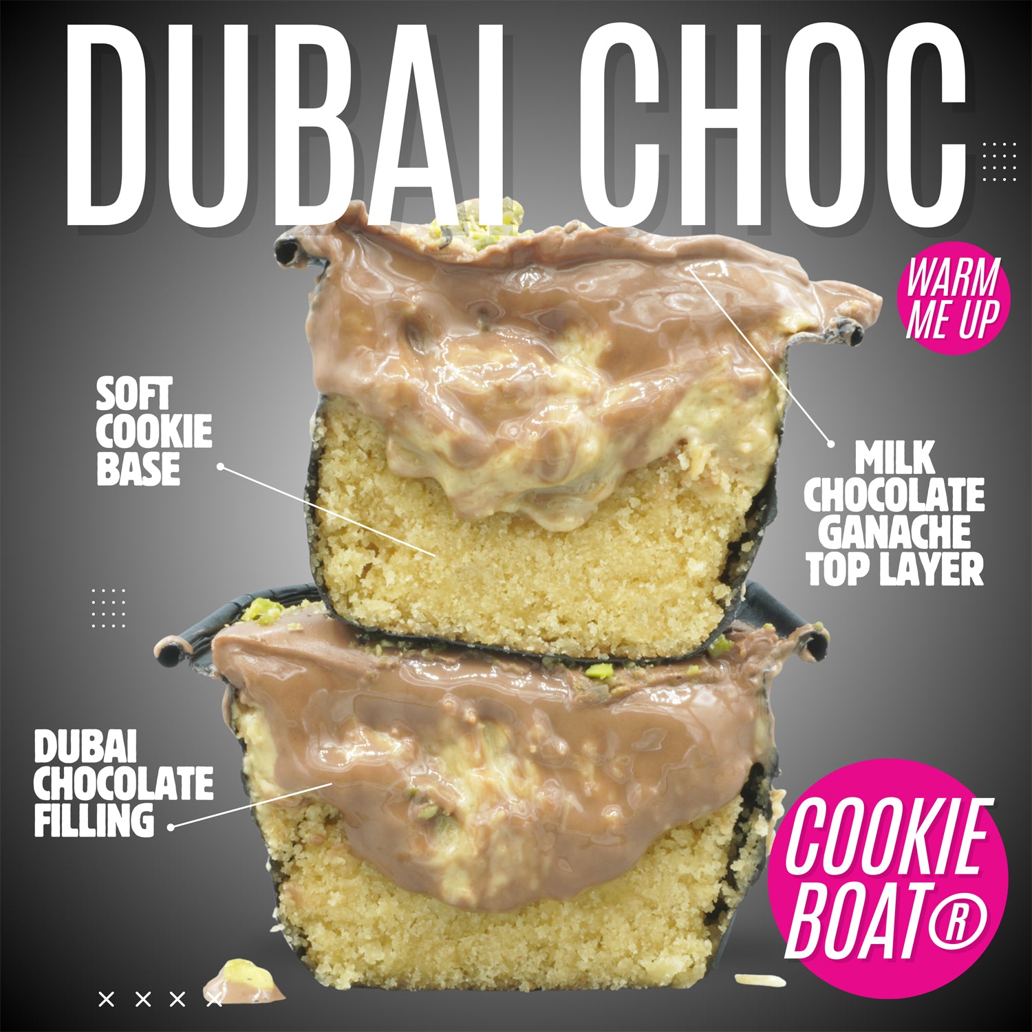 Dubai Chocolate Cookie Boat – Pistachio Indulgence