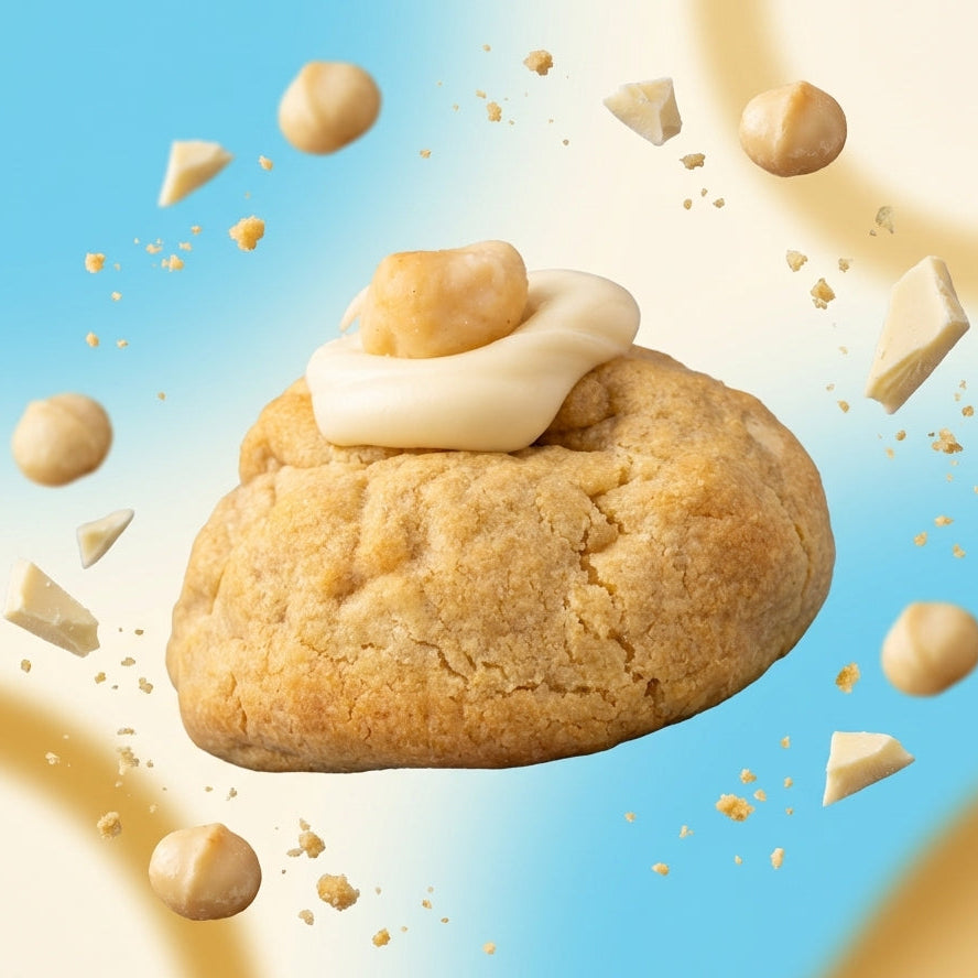 White Chocolate Macadamia Loaded NY Style Cookie | Molten White Choc Core
