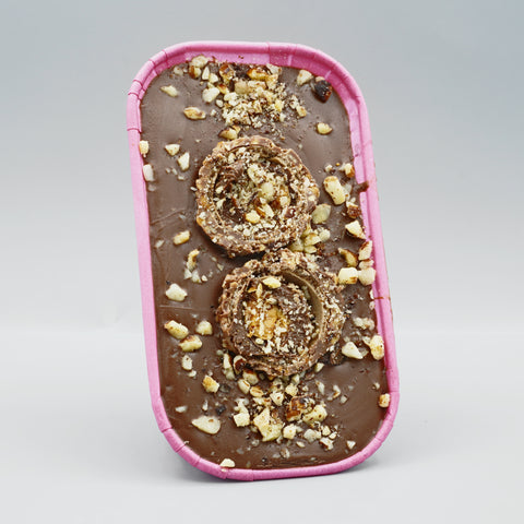 Hazella Cookie Boat by The Dough Parlour: soft-baked cookie with Nutella chocolate ganache, a whole Ferrero Rocher and crumbled Flake